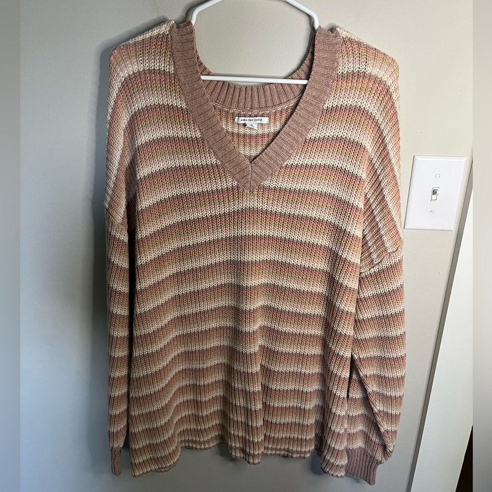 SOLD!❌ - American Eagle Striped V-Neck Sweater - Picture 1 of 3